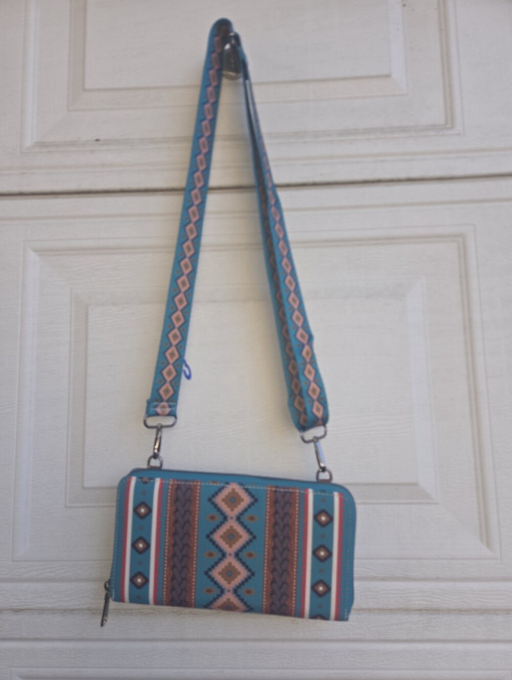 Turquoise Patterned Crossbody Wallet with Detachable Strap